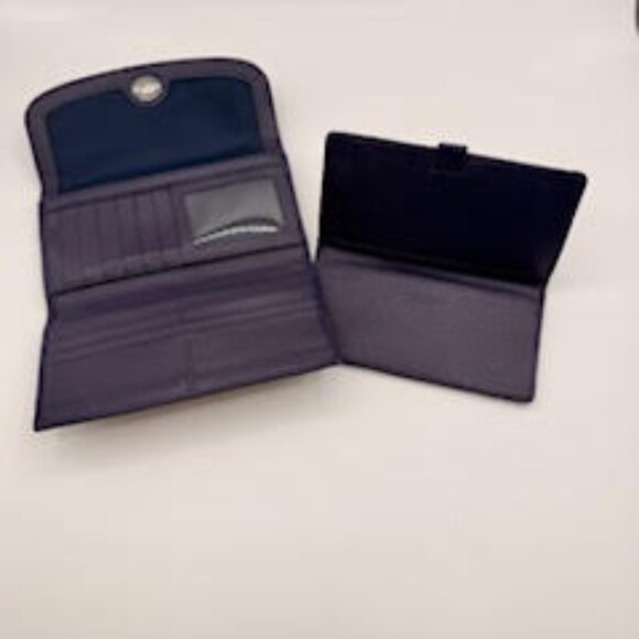 Coach Signature Canvas Wallet Set Violet Trim Turnlock Flap+Slim Checkbook - Picture 6 of 7